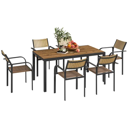 Outsunny Set de Exterior din 7 Piese cu Masă Extensibilă și 6 Scaune Suprapozabile, 160/240x90x74 cm, Maro | Aosom Romania