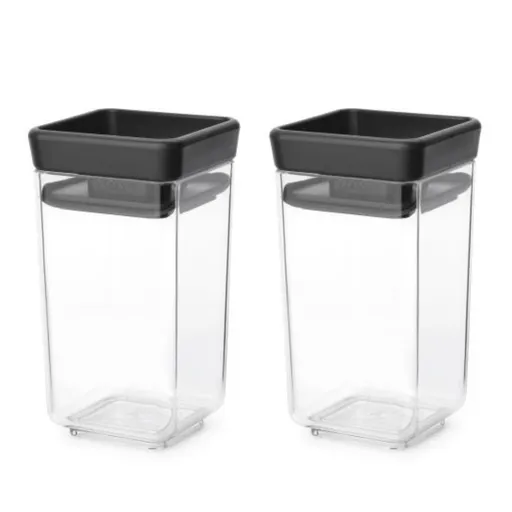 Set 2 borcane pentru condimente Brabantia Tasty+ Stackable 1008883, 150 ml, Fara BPA, Capac, Transparent/Gri inchis