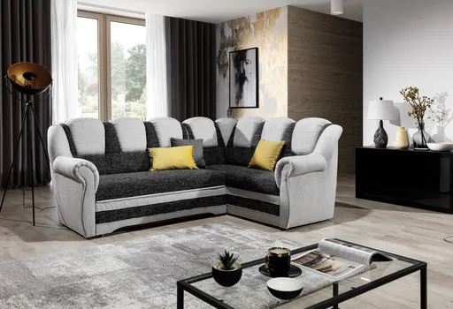 Coltar extensibil dreapta 3 locuri ELTAP, LII-040, Lord II, 243x195x112 cm, lemn/poliester, negru/alb