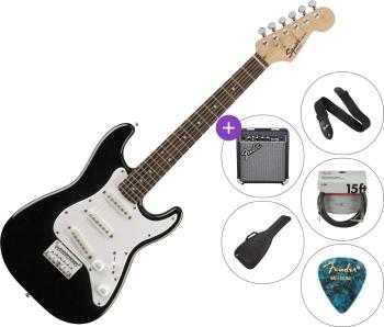 Fender Squier Mini Strat V2 IL Black Deluxe SET Black Elektromos gitár