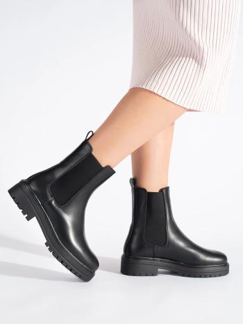 Botine negre stilate pentru femei cu toc plat