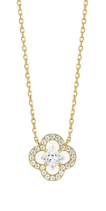 Preciosa Colier placat cu aur cu zircon cubic Lucky Leaf Royal Lagoon 5438Y00
