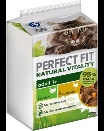 PERFECT FIT Natural Vitality plicuri hrana pisici 6x50 g hrana completa umeda pentru pisici adulte si dupa castrare in sos cu pui si curcan