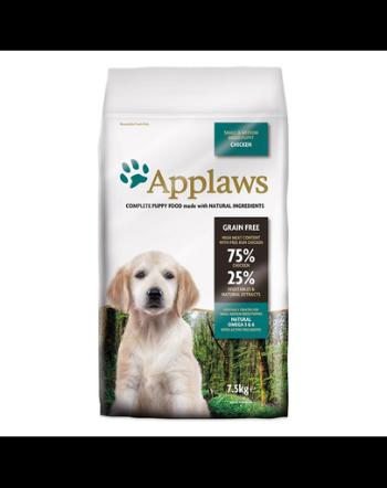 APPLAWS Dog Puppy Small&amp;Medium hrana uscata pentru juniori, cu pui 7,5 kg