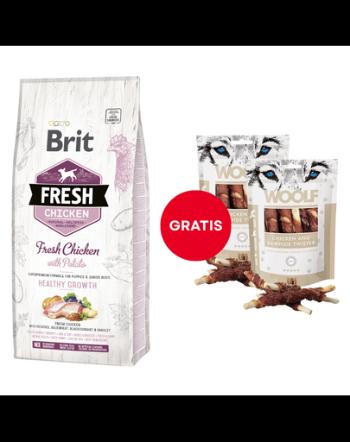 Hrana catei BRIT Fresh Puppy 12 kg + GRATIS Woolf Chicken And Rawhide Twister 2 x 100g