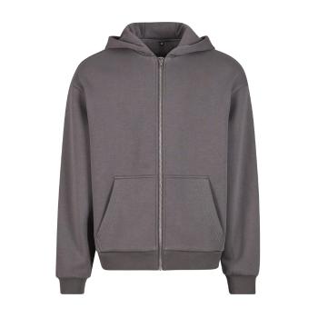 Build Your Brand Hebká pánska mikina na zips Fluffy - Magnet | L