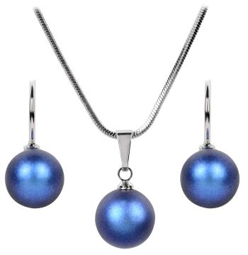 Levien Set de coliere și cercei Pearl Iridescent Dark Blue