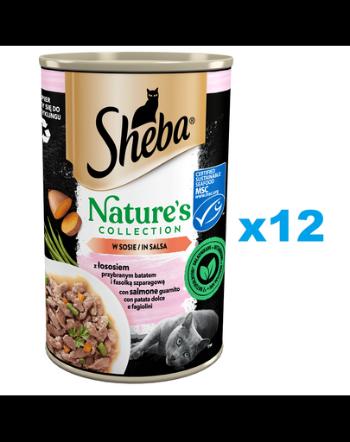 SHEBA conserve pentru pisici 12x400 g Nature's Collection cu somon garnisit cu yam si fasole verde in sos