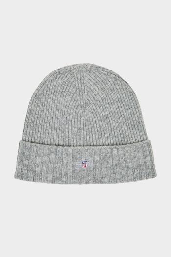 SAPKA GANT UNISEX. SHIELD WOOL BEANIE GREY MELANGE