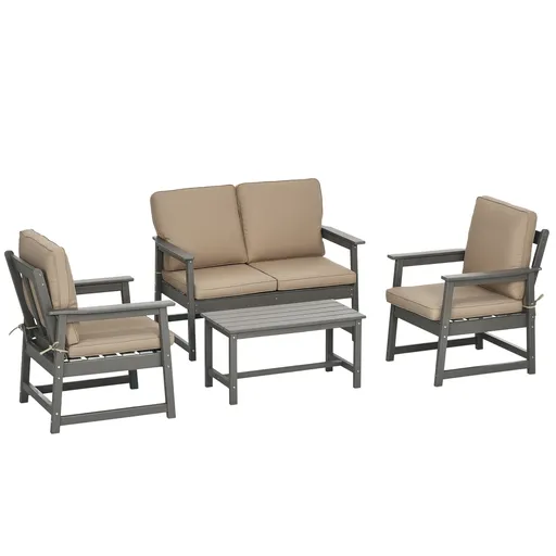Outsunny Set Mobilier de Terasă din 4 Piese, Set Canapea Dublă, 2 Scaune și Măsuță de Cafea, 65x70x80 cm, Gri | Aosom Romania