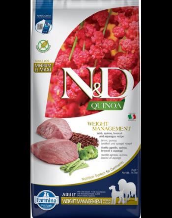 FARMINA N&amp;D Quinoa Dog Adult Medium&amp;Maxi Weight Management Lamb &amp; Broccoli 7 kg Hrana pentru caini, pentru reducerea greutatii, cu miel si brocoli