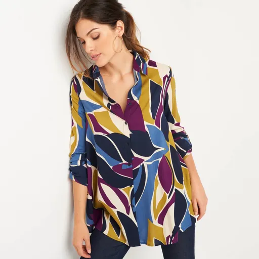 Tunică evazată cu nasturi, cu imprimeu