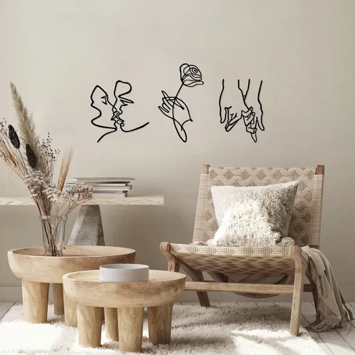 Decoratiune de perete, Rose Kissing Darling, 22 x 24 cm, Negru