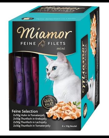 MIAMOR Feine Filets Mini Multibox- Hrana umeda pisici, cu pui si ton in aspic de rosii 8 x 50 g