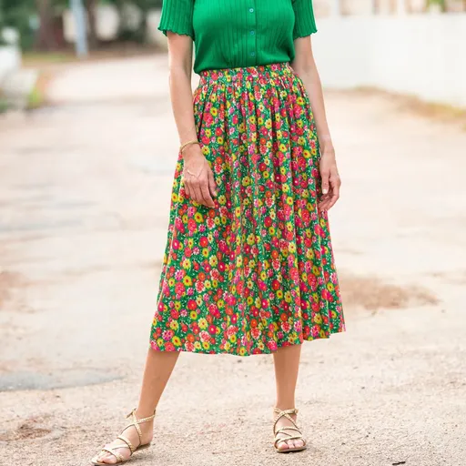 Fustă midi cu talie elastică și imprimeu