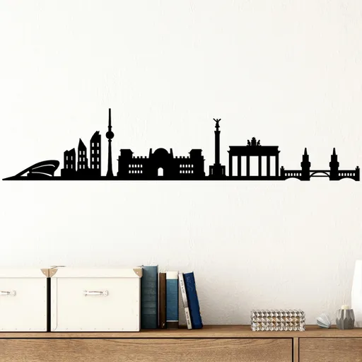 Decoratiune de perete, Berlin Skyline, Dimensiune: 119 x 24 cm, Negru