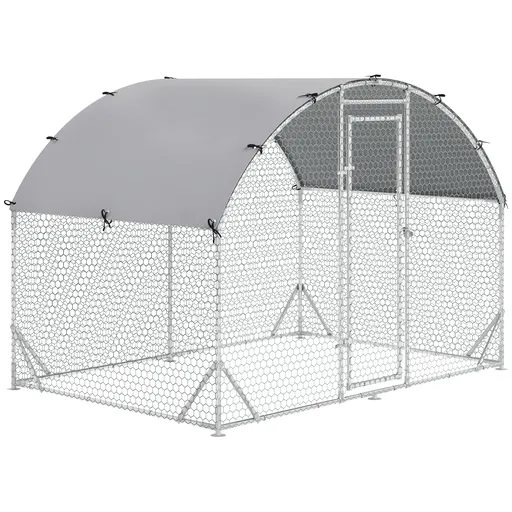 PawHut Țarc pentru Găini de Exterior, 2.8x2x2m Țarc din Oțel Zincat cu Acoperiș Impermeabil Anti-UV și Sistem de Blocare, pentru 4-6 Găini, Animale Mi
