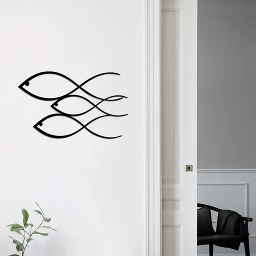 Decoratiune de perete, Fish, Dimensiune: 50 x 30 cm, Negru