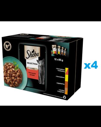 SHEBA Selection 48x85 g hrana pisici adulte, in sos, cu vita, pui, miel, curcan