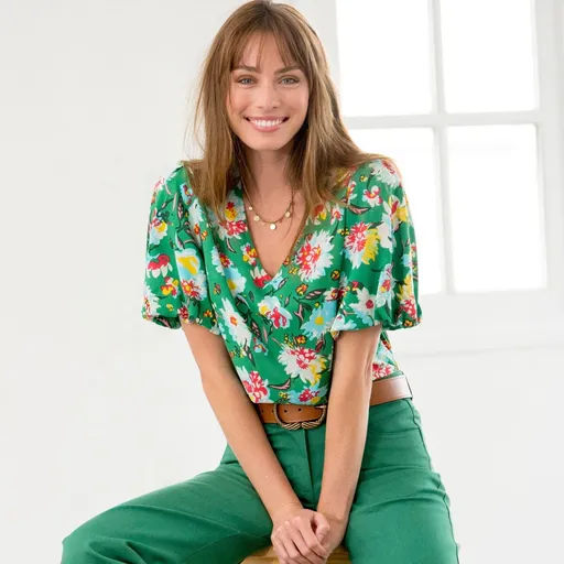 Bluză cu imprimeu floral și mâneci balon