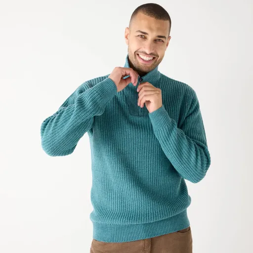 Pulover cu guler înalt și fermoar, tricot neted cu 30% lână