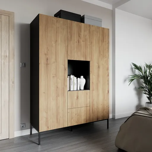 Dulap pentru haine ELTAP, Lanzzi, 135x60x200 cm, MDF laminat, negru/stejar