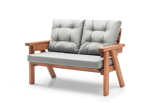 Canapea de gradina cu 2 locuri, Hanah Home, Abant, 131x88x80 cm, Gri/Nuc