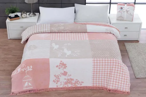 Patura Single, L'essentiel Maison, Cotton Rene, Pudră / Alb / Maro