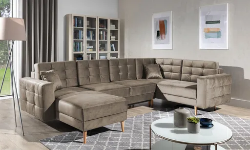 Coltar extensibil reversibil 5 locuri ELTAP, AsdU-53, Asgard, 326x202x93 cm, lemn/poliester, maro deschis