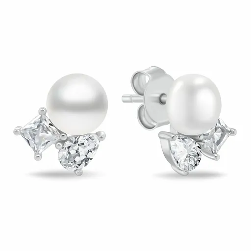 Brilio Silver Cercei fini din argint cu zirconi transparenți și perlă EA1190W