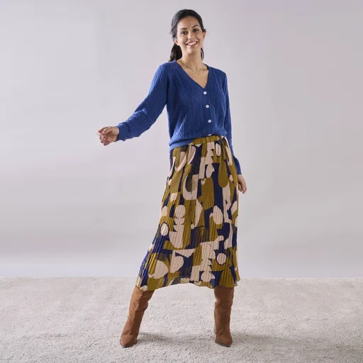 Fustă plisată din voal cu imprimeu, pentru siluetă mică