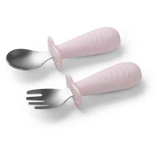 BabyOno Be Active Stainless Steel Spoon and Fork tacâmuri pentru copii Pink 12m+ 2 buc