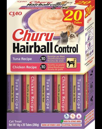 INABA Churu Cat Hairball 20x14g gustare crema pentru pisica, pentru ghemotoacele de blana