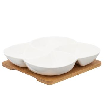 Set de delicatese din porțelan pe tavă debambus Altom Regular, 22 x 22 x 4,5 cm