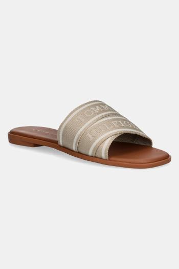 Šlapky Tommy Hilfiger TOMMY HILFIGER WEBBING MULE dámske, béžová farba, FW0FW08421