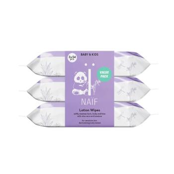 NAÏF Șervețele umede cu Aloe Vera pentru copii si bebeluși Baby & Kids (Lotion Wipes) 3 x 54 buc