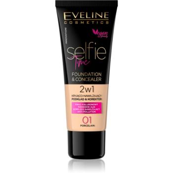 Eveline Cosmetics Selfie Time make-up si corector 2 in 1 culoare 01 Porcelain 30 ml