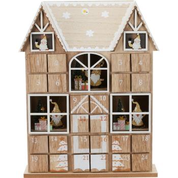 Calendar de advent cu lumini LED Casa lui MoșCrăciun maro, 29 x 7 x 37 cm