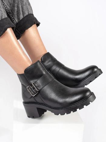 Botine confortabile pentru femei de culoare neagră pe un toc lat
