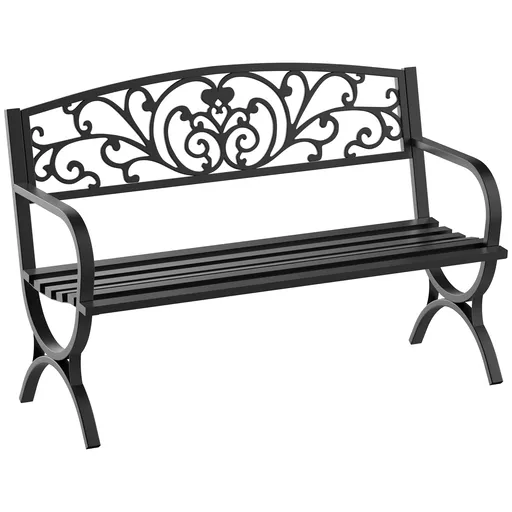 Outsunny Bancă pentru Grădină pentru Exterior din Metal și Fontă, Încărcare maximă 240 kg127×60×85 cm, Negru | Aosom Romania