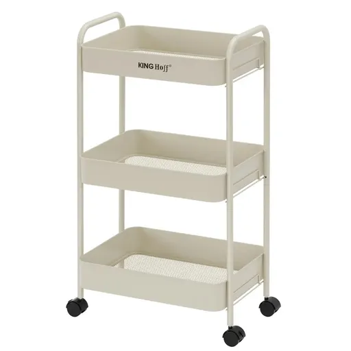 Raft mobil Kinghoff KH 1943, 3 niveluri, 4 roți pivotante 360 grade, bej