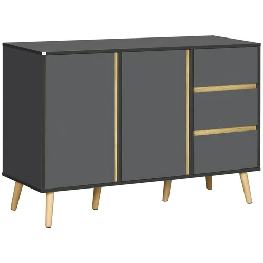 HOMCOM Bufet jos mobilier de depozitare pe picioare stil scandinav 2 usi 3 sertare 120 x 40 x 80 cm gri antracit | Aosom Romania