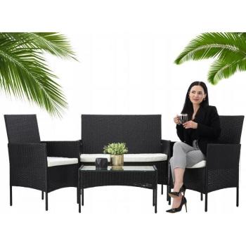 Set de grădină din rattan Aldotrade GardenLine,negru + brațe crem
