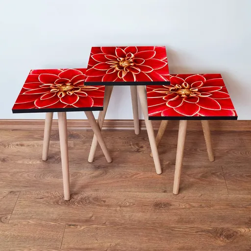 Set masute 3 piese, Hanah Home, 3Shp361, Roșu / Galben / Alb