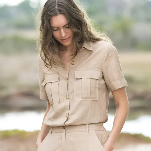 Cămașă cu mânecă scurtă, amestec bumbac/lin