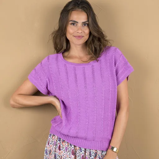 Tricou cu mâneci scurte, tricotat cu model