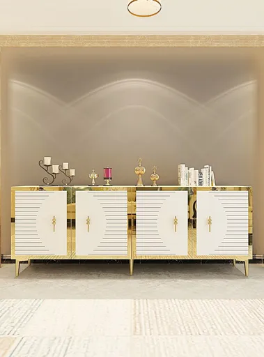 Consola, Hanah Home, Tuna 180, 180x75x32 cm, PAL , Stejar Safir / Alb / Auriu