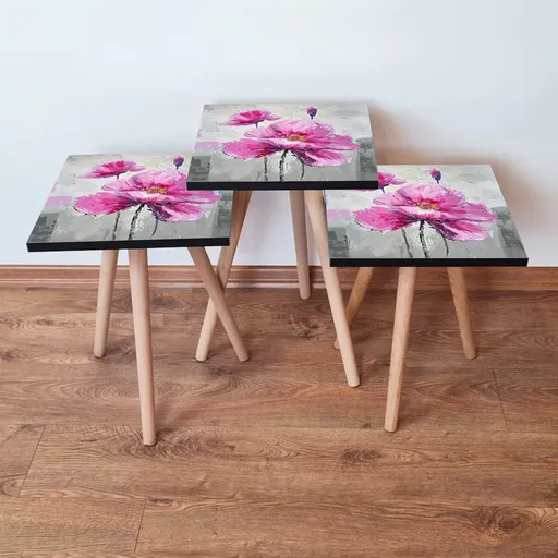 Set masute 3 piese, Hanah Home, 3Shp298, Gri / Roz / Mov / Galben