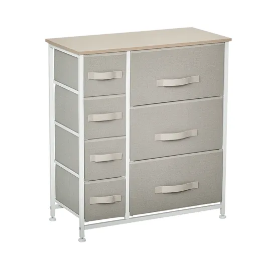 HOMCOM Comodă, Bufet, 7 sertare pliabile din material textil, Structură metalică, 63,5 x 30 x 71 cm, Gri deschis | Aosom Romania