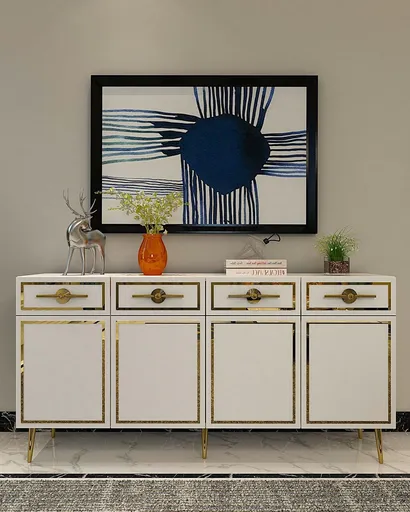 Consola, Hanah Home, Belly KB150, 150x75x35 cm, Alb/Auriu